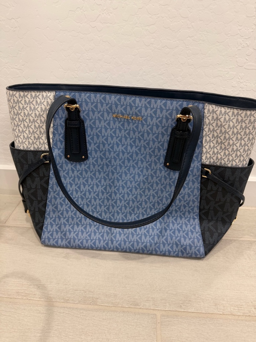 Michael Kors Blue, Black & Cream Signature Colorblock Tote